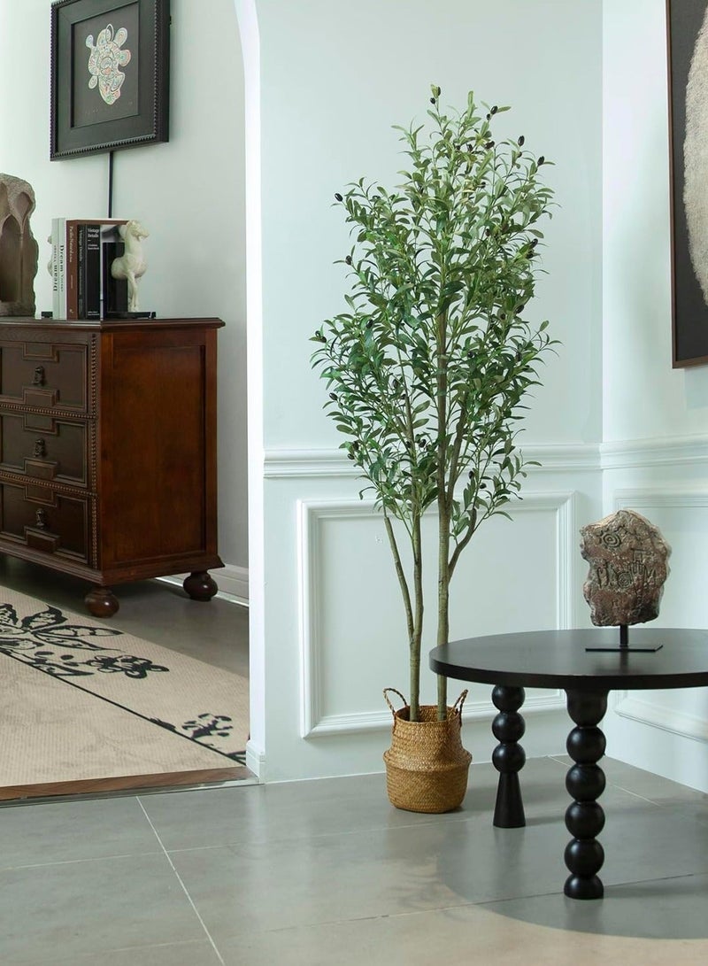 **نبات زيتون اصطناعي في أصيص - شجرة حريرية بطول 6 أقدام (180 سم)، نبات مزيف مثالي في أصيص مع سلة من القش، لتزيين المنزل/المكتب/الحديقة الحديث داخليًا/خارجيًا وهدية لاستقبال المنزل الجديد** - Image 4